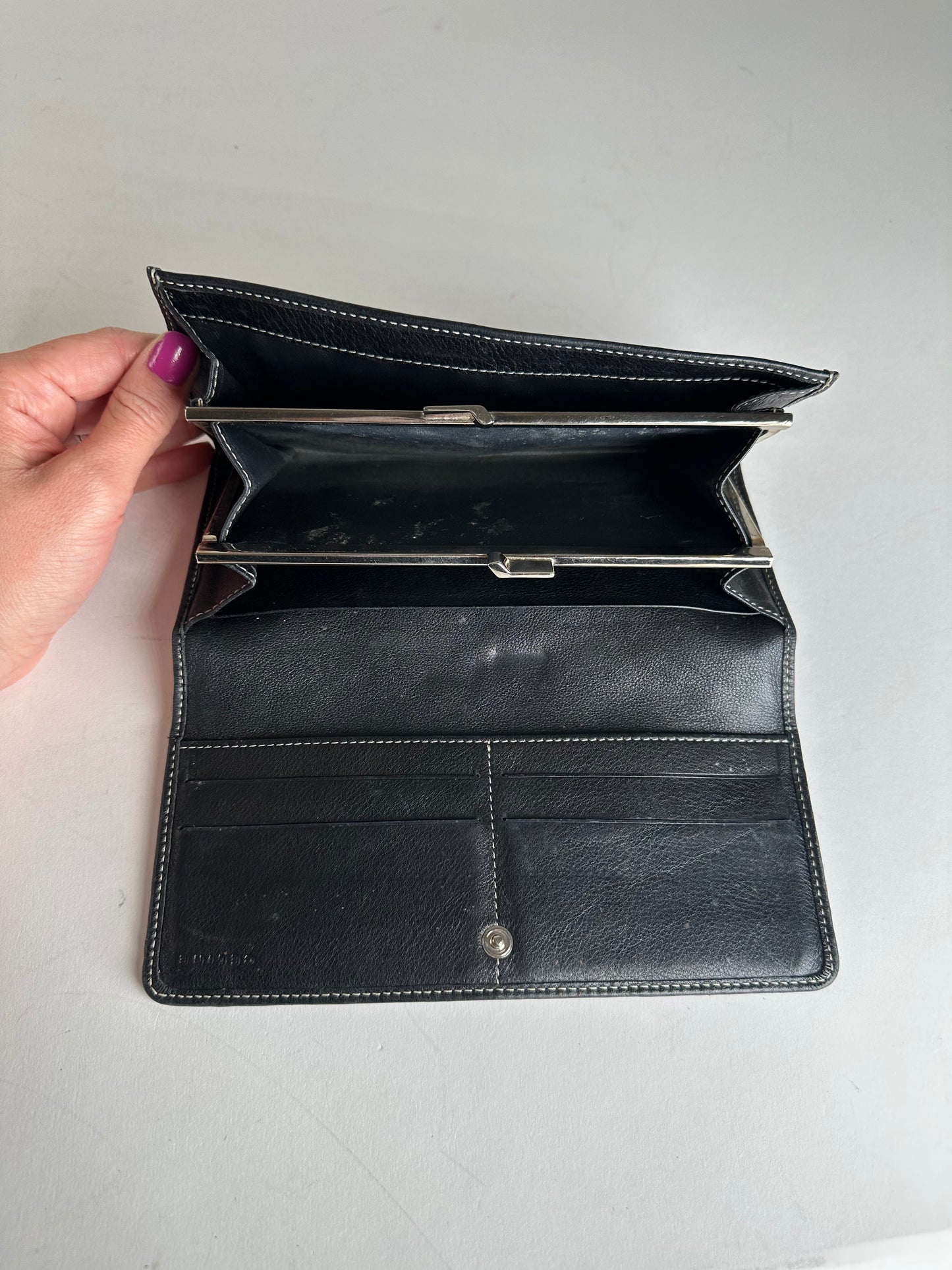 Vintage Celine Paris Triomphe Monogram Long Wallet Grey Black