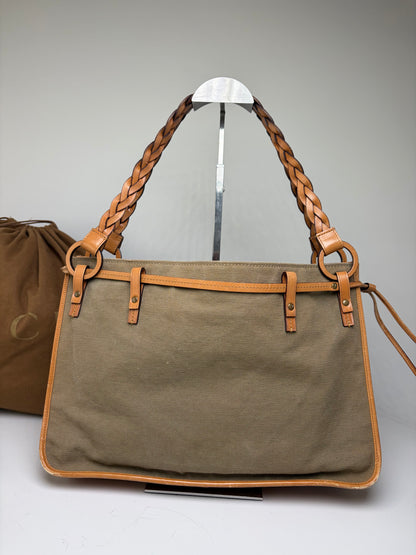 Vintage Gucci Canvas Top-Handle Bag Olive Tan Leather