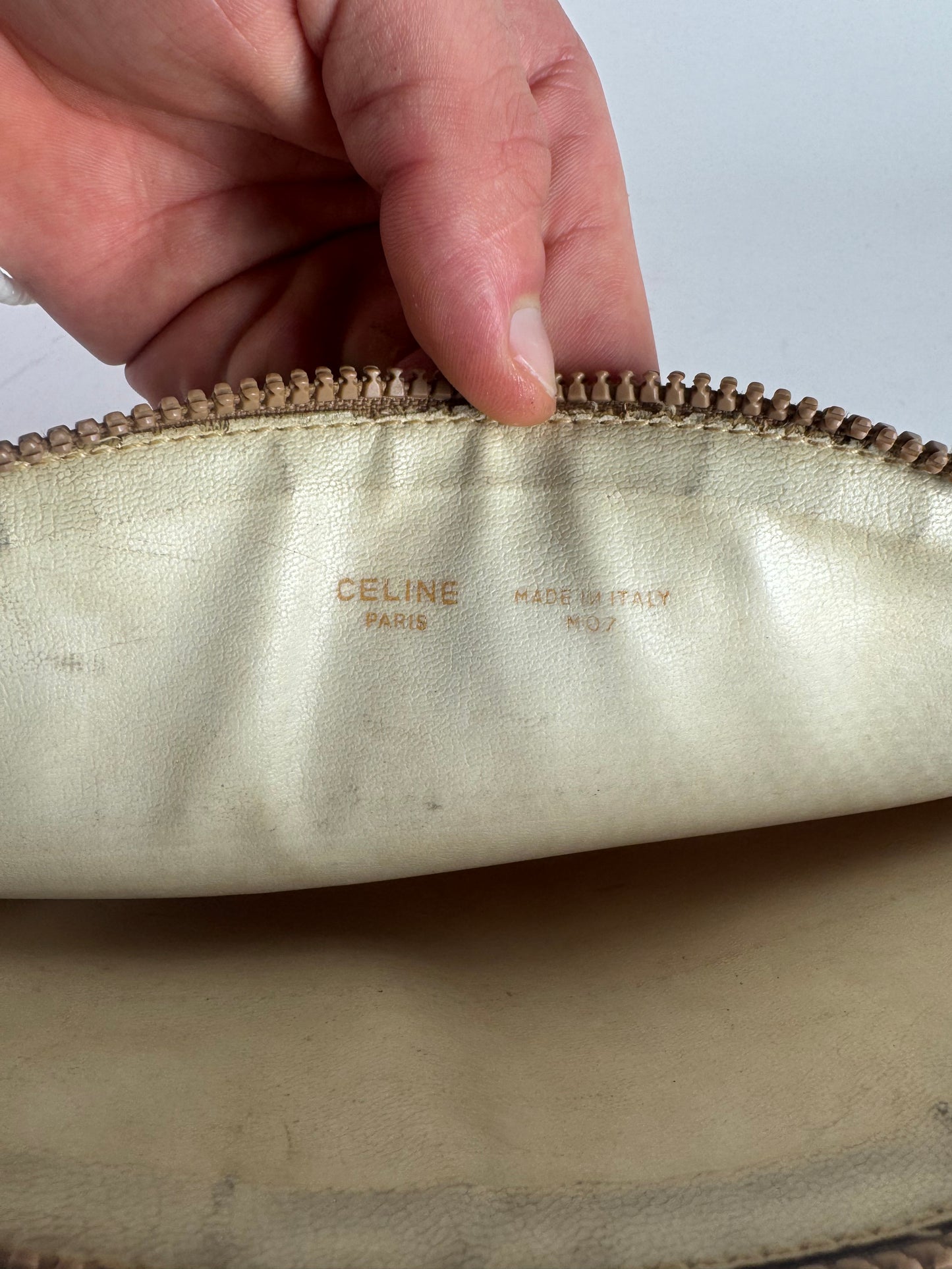 Vintage Celine Paris Monogram Leather Clutch White brown