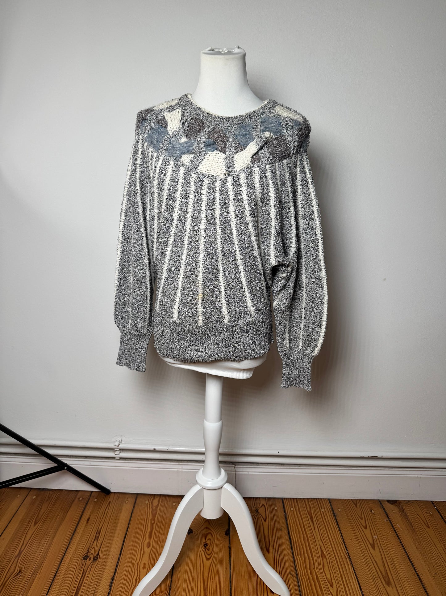 Vintage Mariea Kim Crewneck Sweater Grey/White/Black M