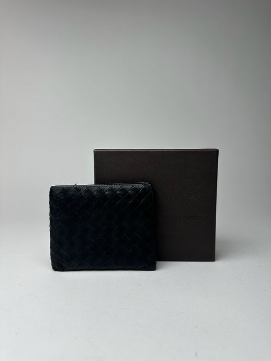 Vintage Bottega Veneta Intrecciato Portefeuille en cuir Noir