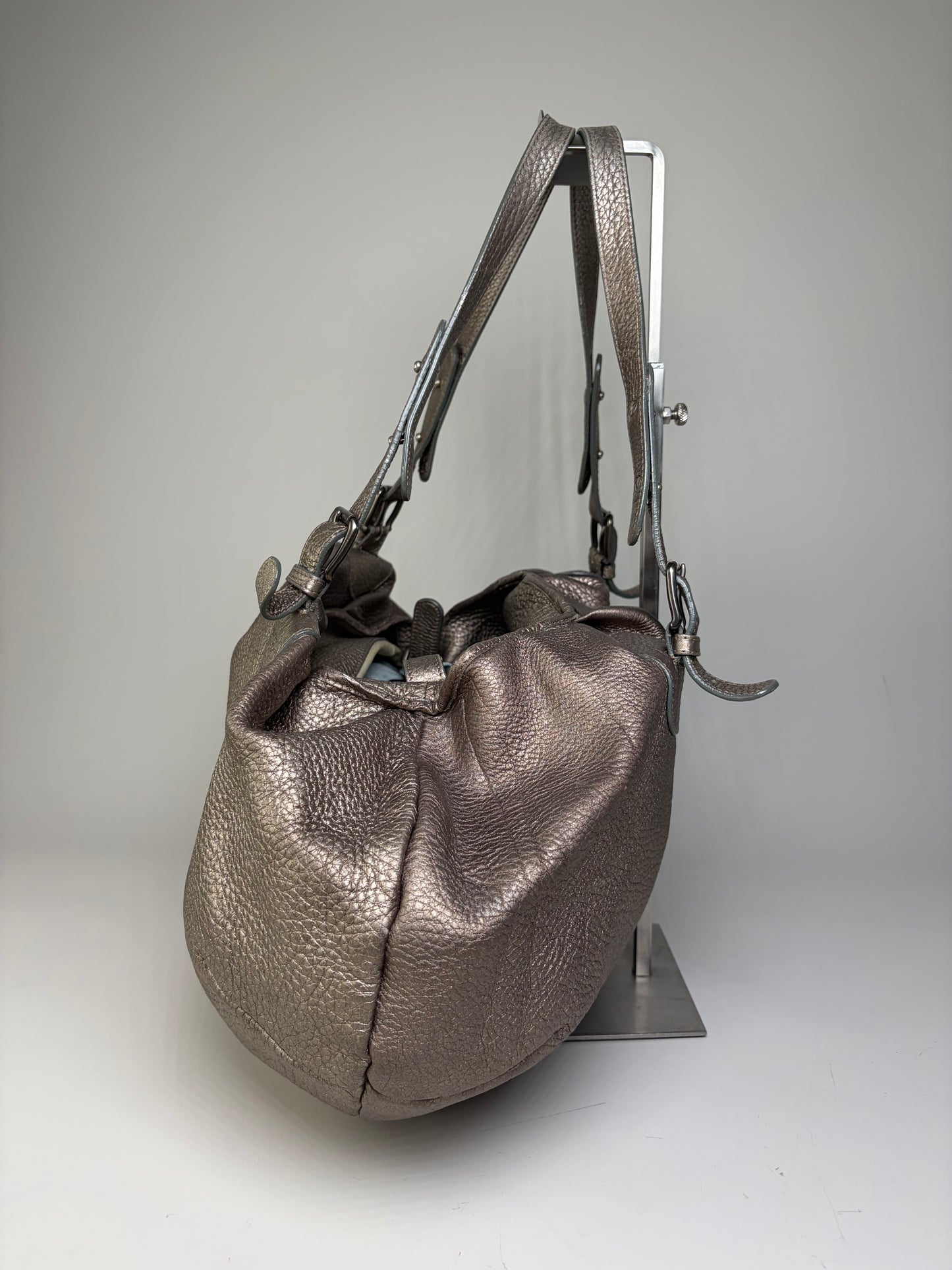 Vintage Marni Textured Leather Shoulder Bag Metallic Taupe
