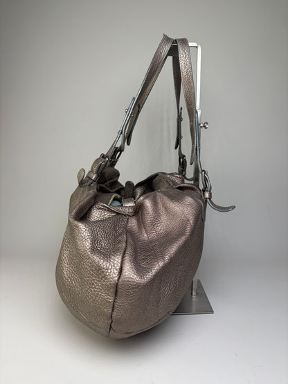 Vintage Marni Textured Leather Shoulder Bag Metallic Taupe