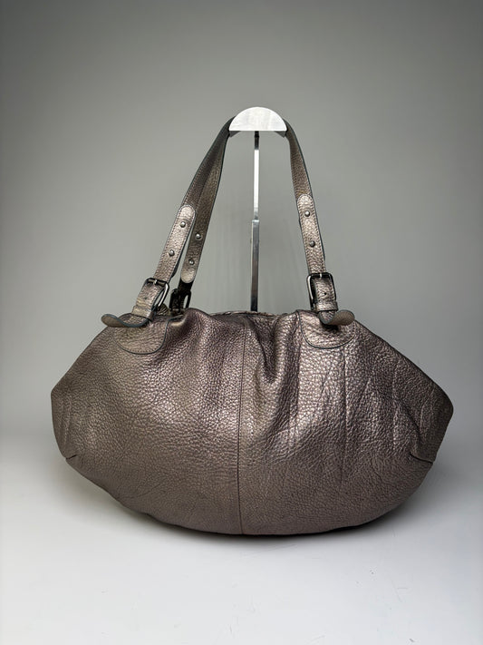 Vintage Marni Textured Leather Shoulder Bag Metallic Taupe