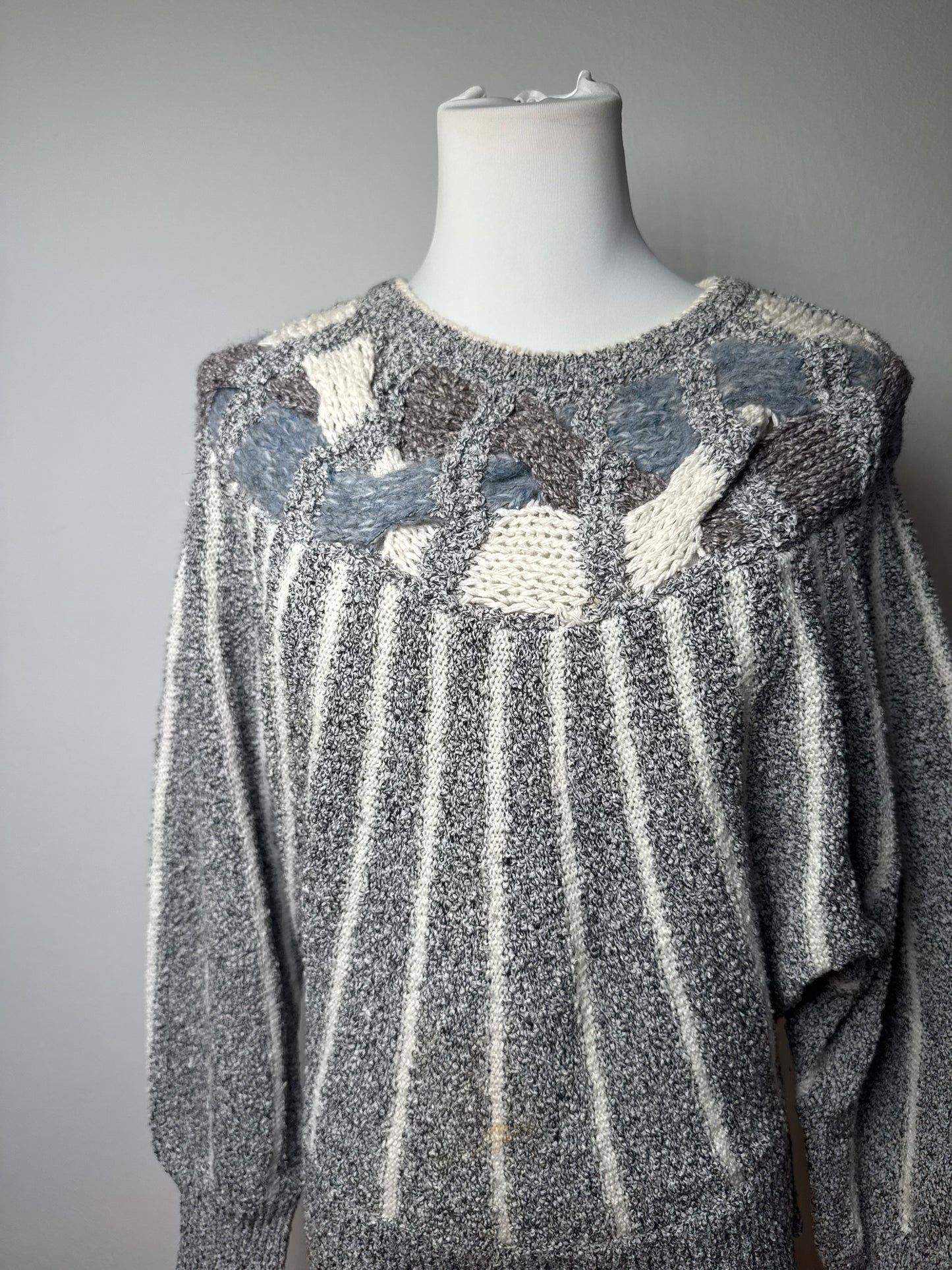 Vintage Mariea Kim Crewneck Sweater Grey/White/Black M