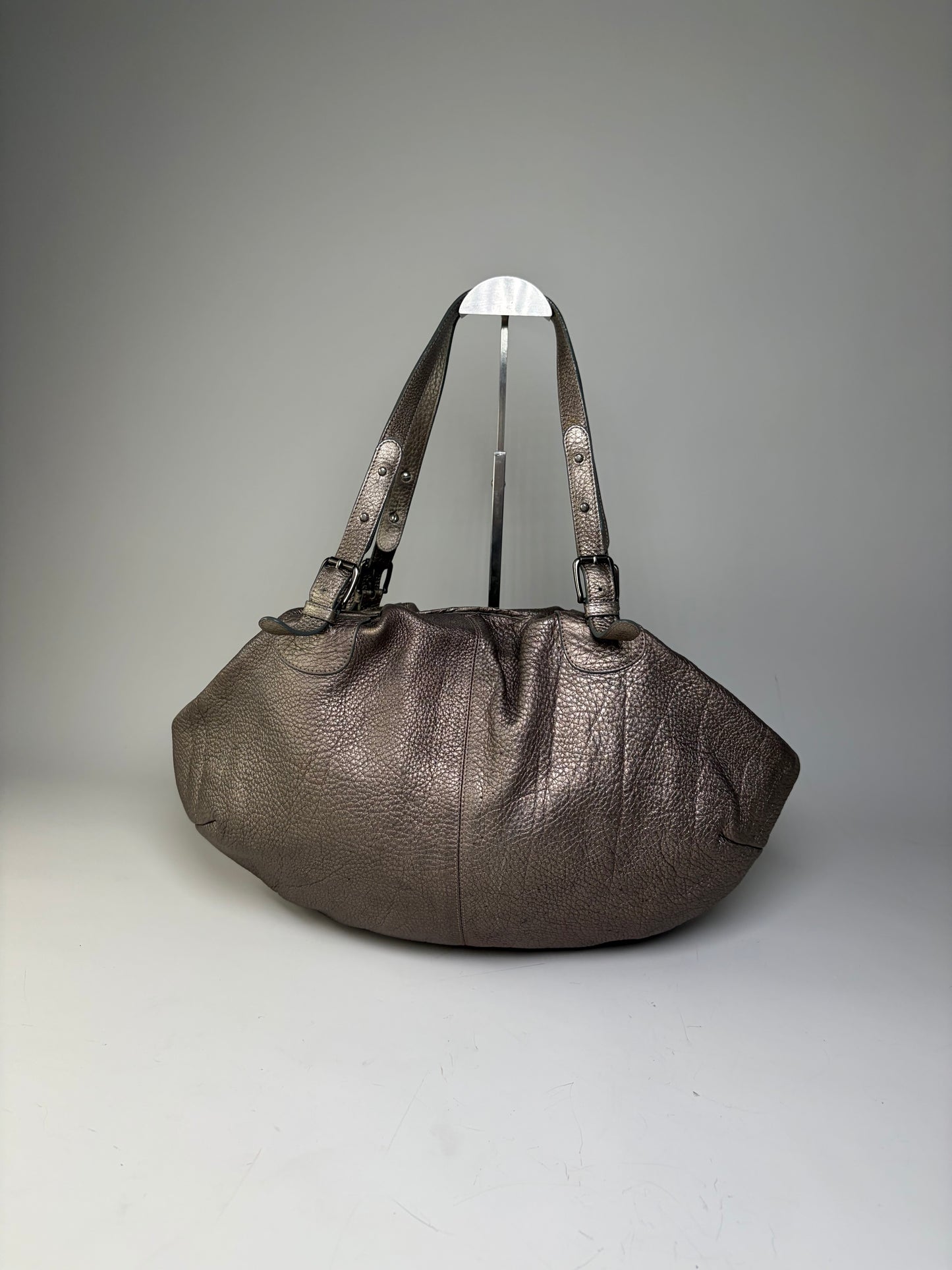 Vintage Marni Textured Leather Shoulder Bag Metallic Taupe