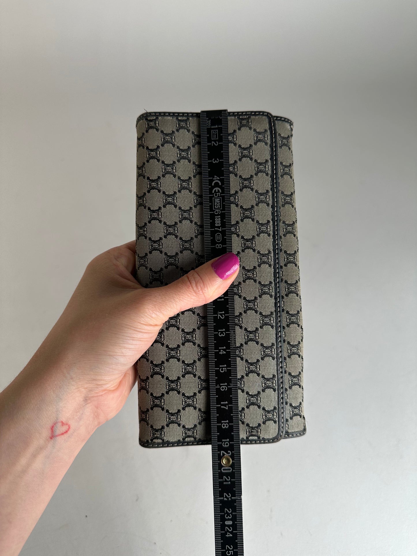 Vintage Celine Paris Triomphe Monogram Long Wallet Grey Black