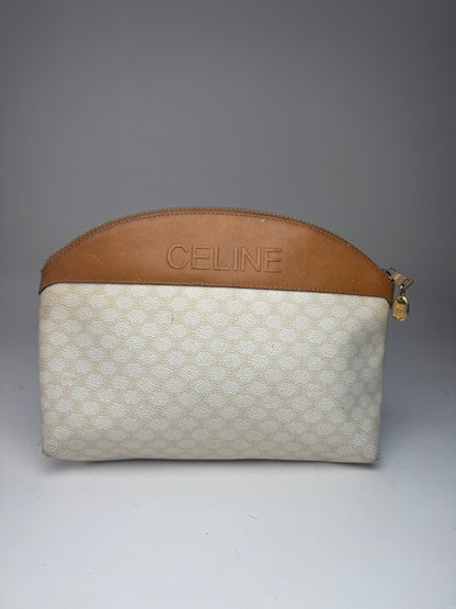 Vintage Celine Paris Monogram Leather Clutch White brown