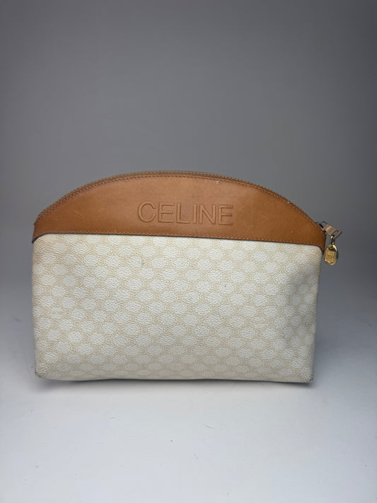 Vintage Celine Paris Monogram Leather Clutch White brown