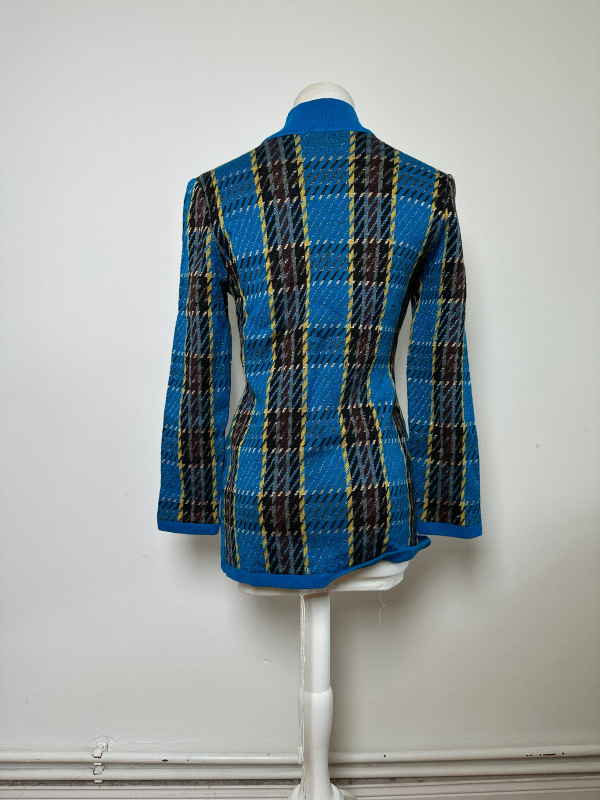 Vintage Yves Saint Laurent Check Turtleneck Sweater Blue M