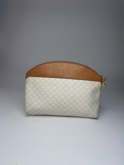Vintage Celine Paris Monogram Leather Clutch White brown