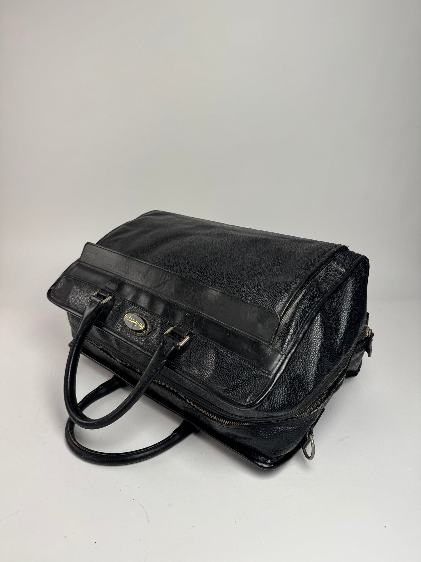 Vintage Burberry Leather Duffel Bag Black