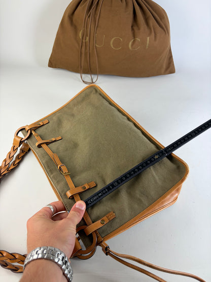 Vintage Gucci Canvas Top-Handle Bag Olive Tan Leather