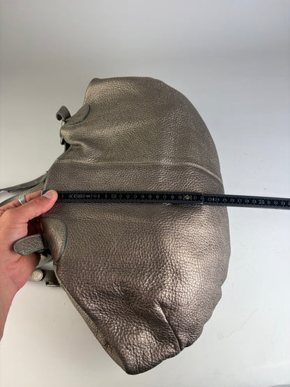 Vintage Marni Textured Leather Shoulder Bag Metallic Taupe