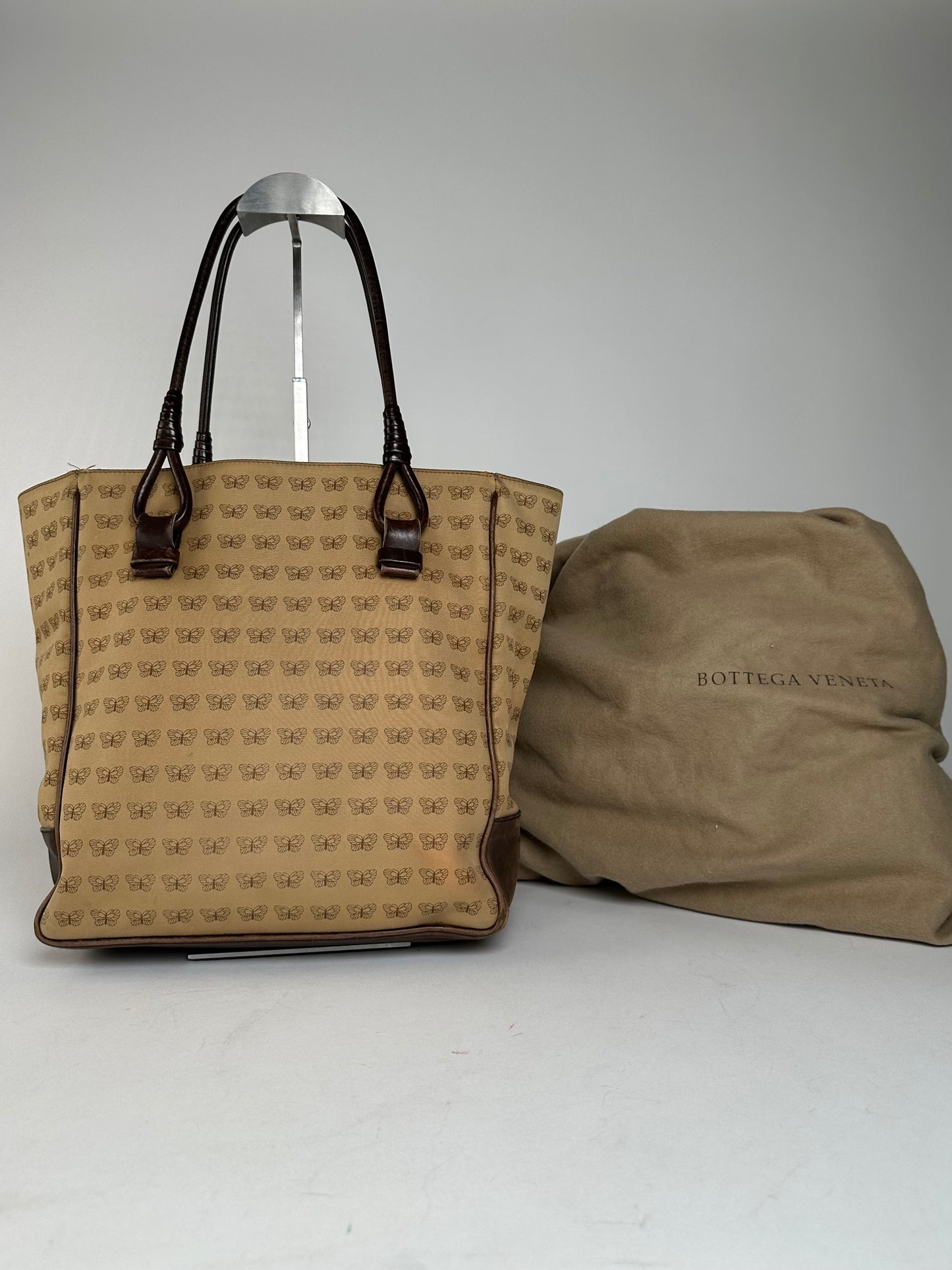 Vintage Bottega Veneta Butterfly Monogram Tote Bag Camel Brown