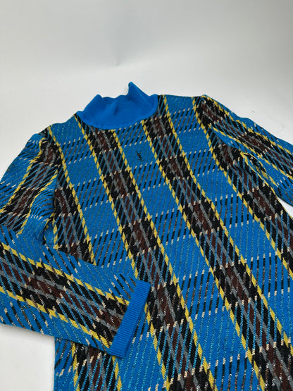 Vintage Yves Saint Laurent Check Turtleneck Sweater Blue M