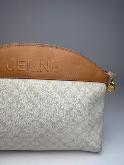 Vintage Celine Paris Monogram Leather Clutch White brown