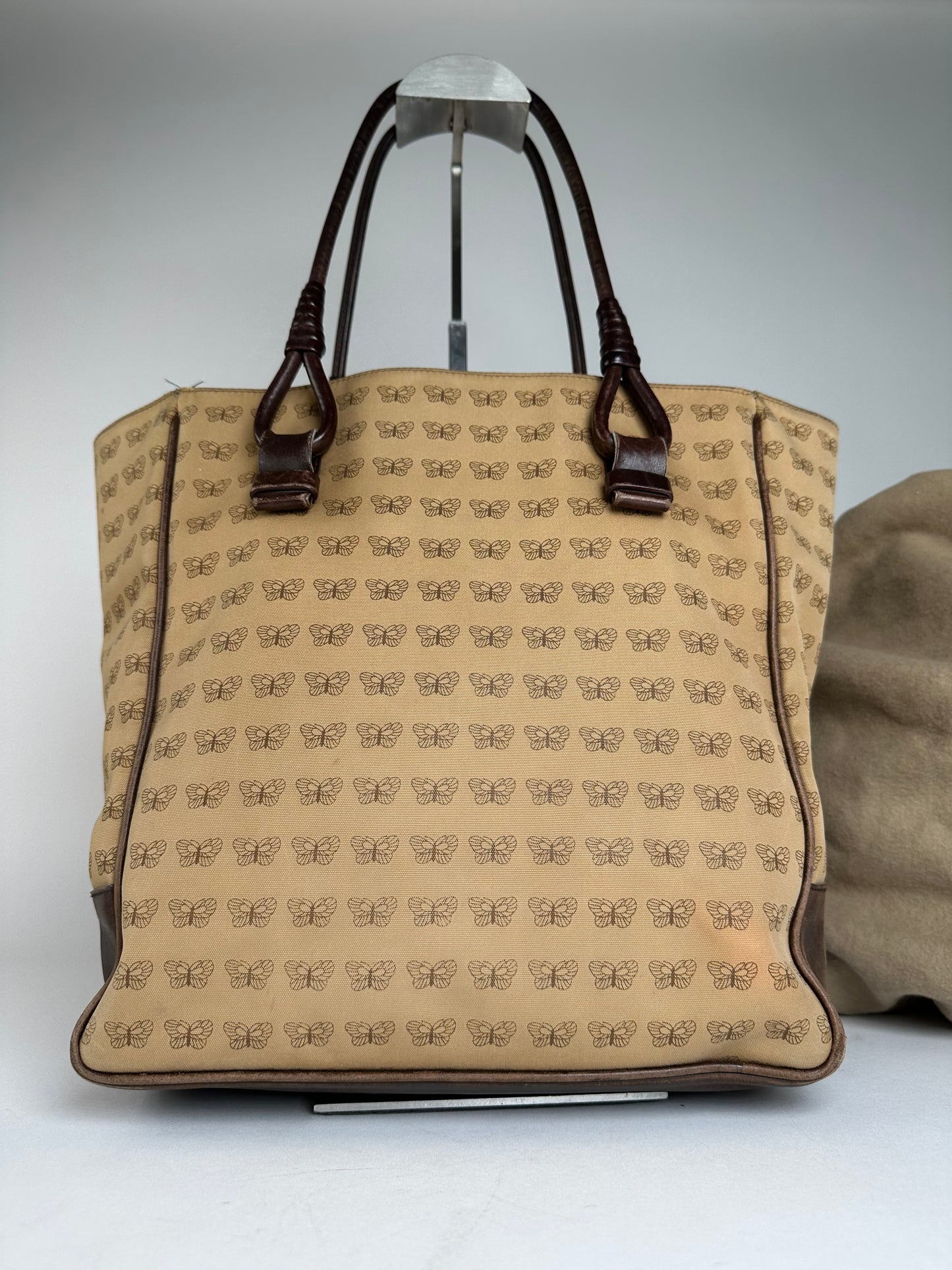 Vintage Bottega Veneta Butterfly Monogram Tote Bag Camel Brown