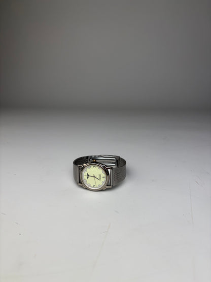 Vintage Giorgio Armani Stainless Steel Mesh Bracelet Watch Silver Yellow