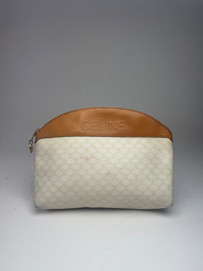 Vintage Celine Paris Monogram Leather Clutch White brown