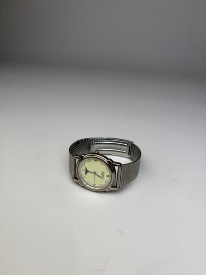 Vintage Giorgio Armani Stainless Steel Mesh Bracelet Watch Silver Yellow