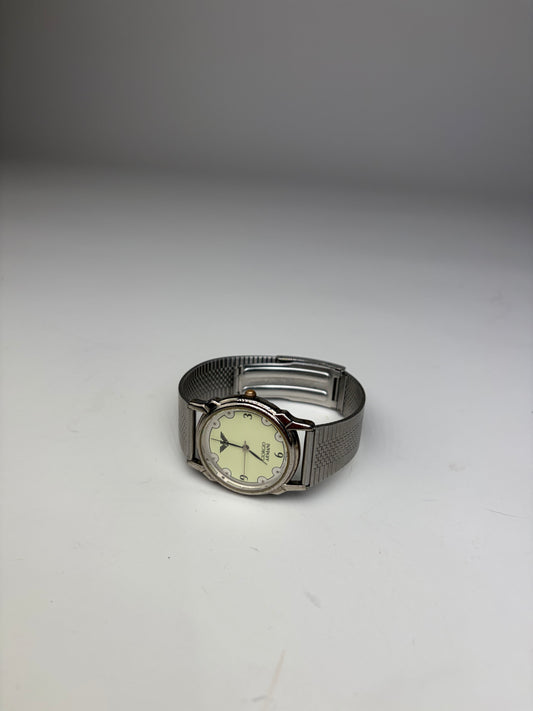 Vintage Giorgio Armani Stainless Steel Mesh Bracelet Watch Silver Yellow