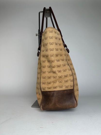 Vintage Bottega Veneta Butterfly Monogram Tote Bag Camel Brown