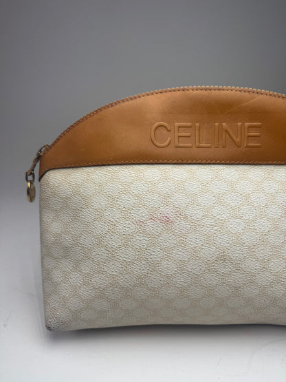 Vintage Celine Paris Monogram Leather Clutch White brown