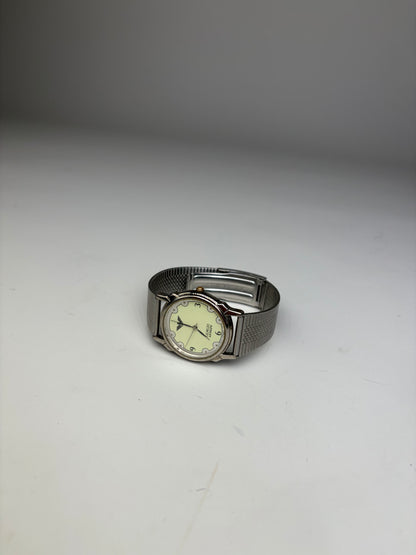 Vintage Giorgio Armani Stainless Steel Mesh Bracelet Watch Silver Yellow
