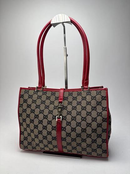 Vintage Gucci Vintage Jackie Monogram Handbag Brown Black Red