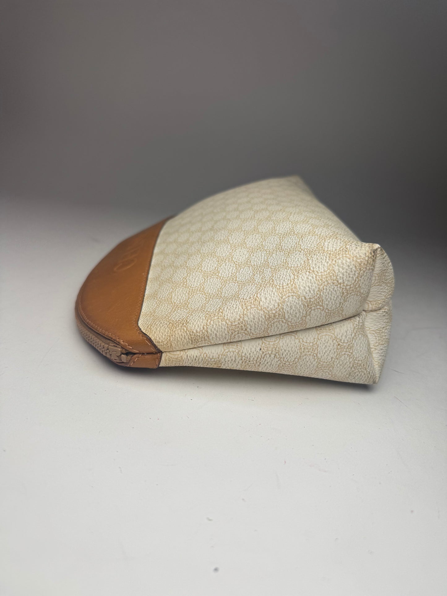 Vintage Celine Paris Monogram Leather Clutch White brown