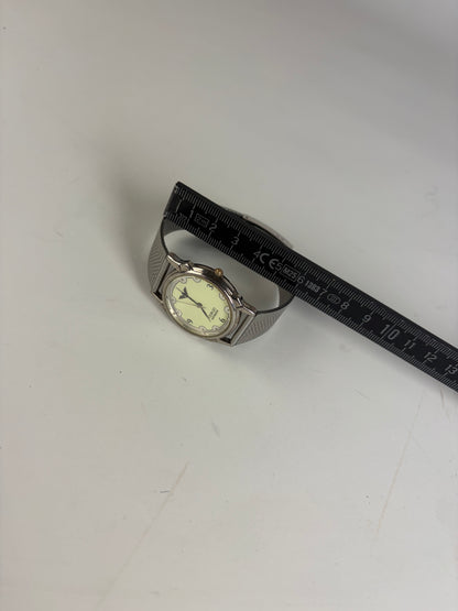 Vintage Giorgio Armani Stainless Steel Mesh Bracelet Watch Silver Yellow