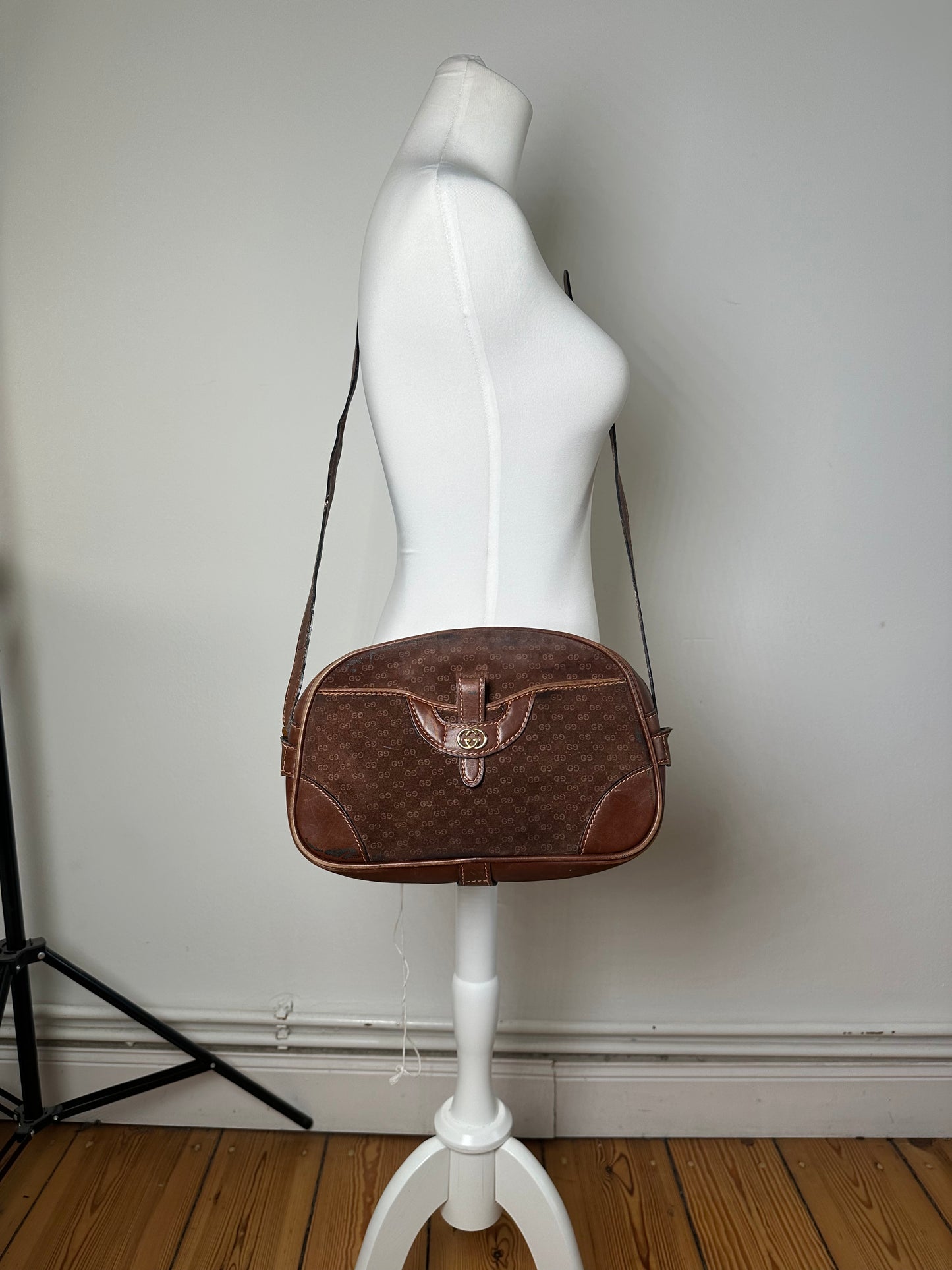 Vintage Gucci Canvas Shoulder Bag Brown
