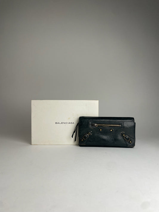 Vintage Balenciaga City Bag Design Leather Wallet Black