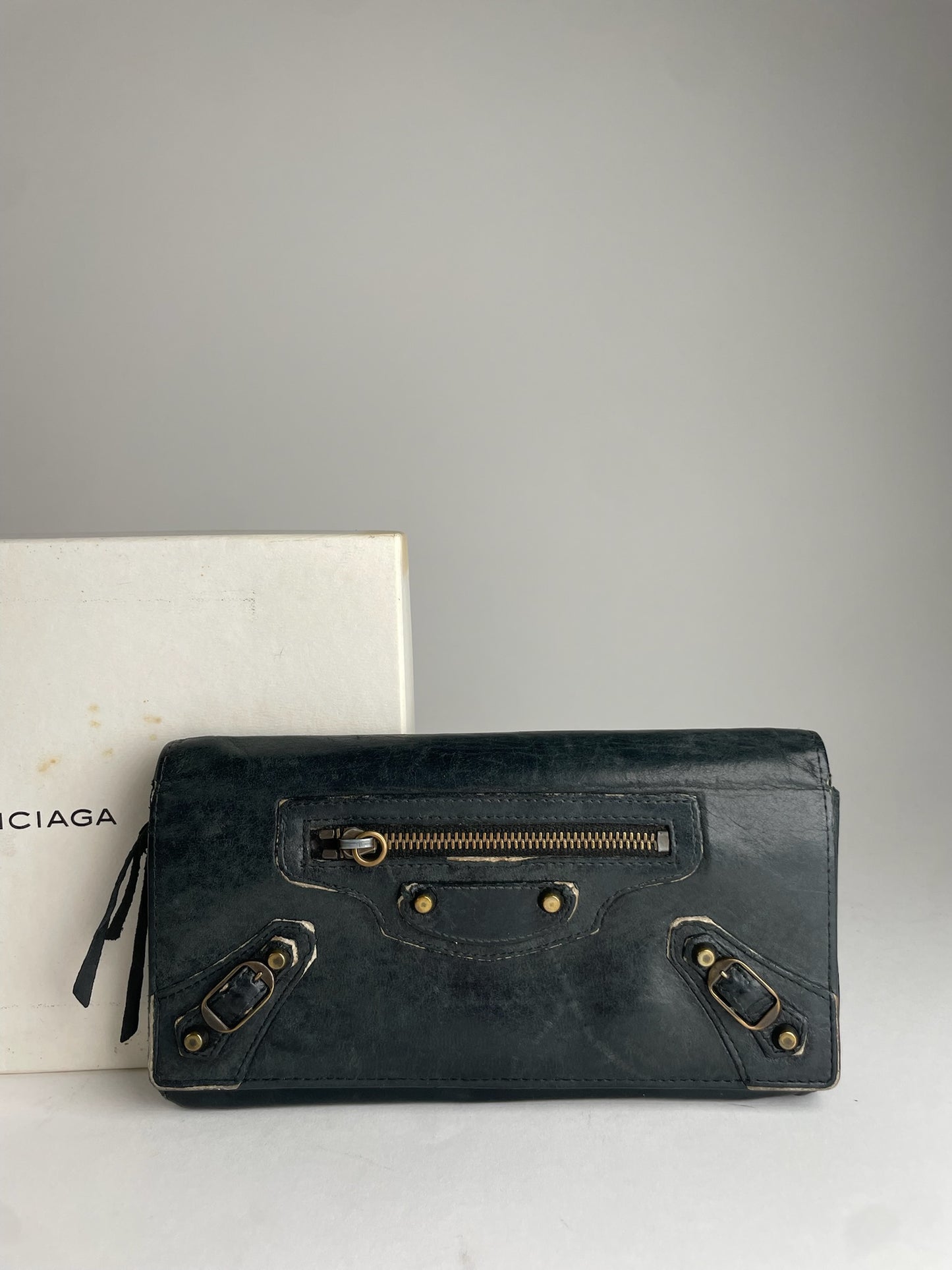 Vintage Balenciaga City Bag Design Leather Wallet Black