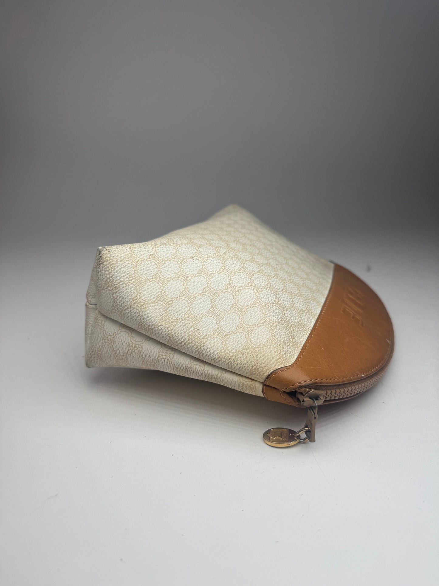 Vintage Celine Paris Monogram Leather Clutch White brown