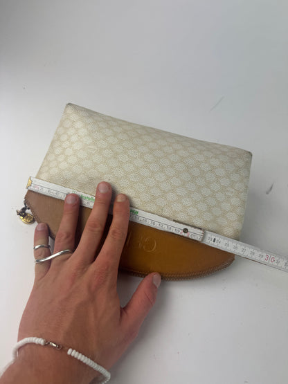 Vintage Celine Paris Monogram Leather Clutch White brown