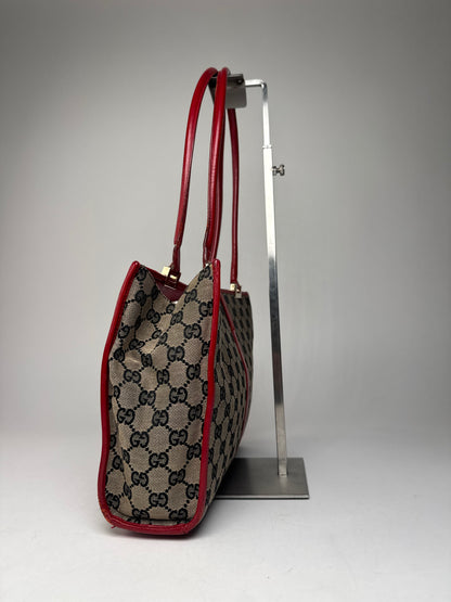 Vintage Gucci Vintage Jackie Monogram Handbag Brown Black Red