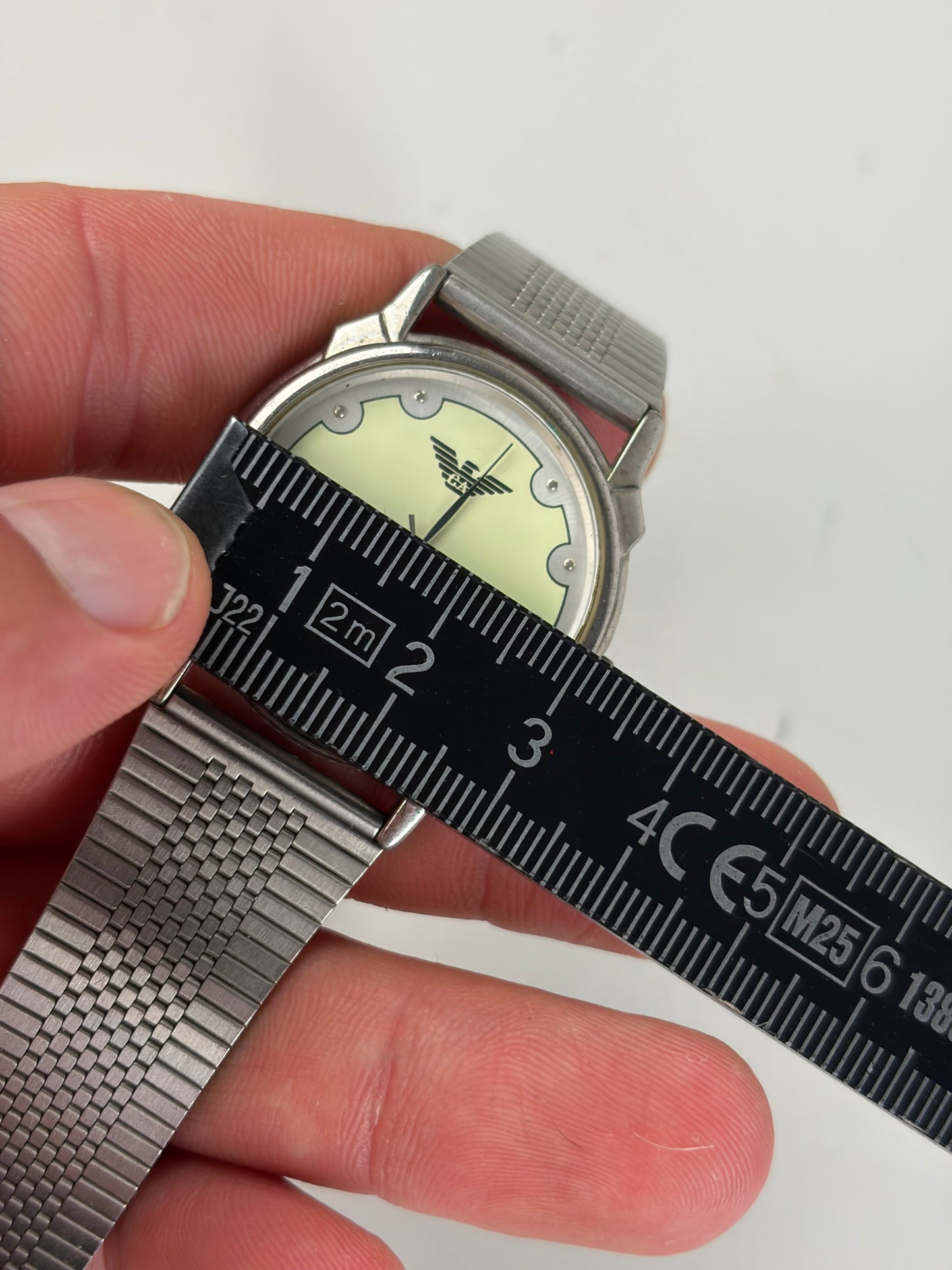 Vintage Giorgio Armani Stainless Steel Mesh Bracelet Watch Silver Yellow
