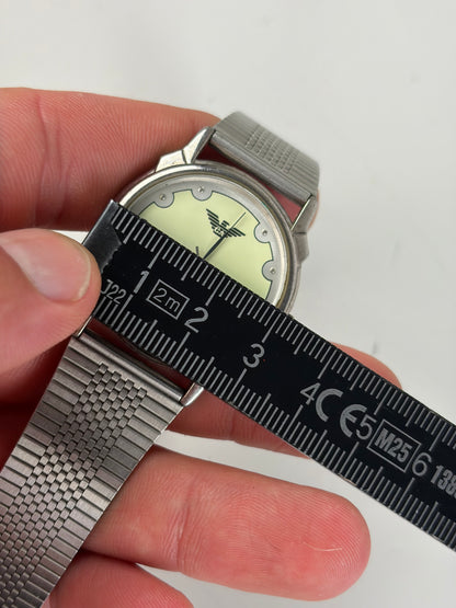 Vintage Giorgio Armani Stainless Steel Mesh Bracelet Watch Silver Yellow