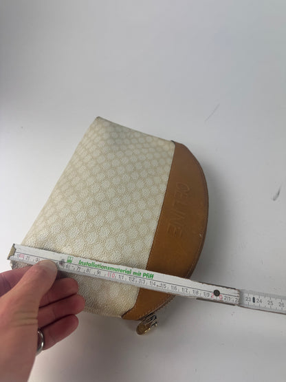 Vintage Celine Paris Monogram Leather Clutch White brown
