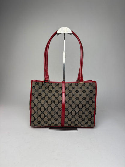 Vintage Gucci Vintage Jackie Monogram Handbag Brown Black Red