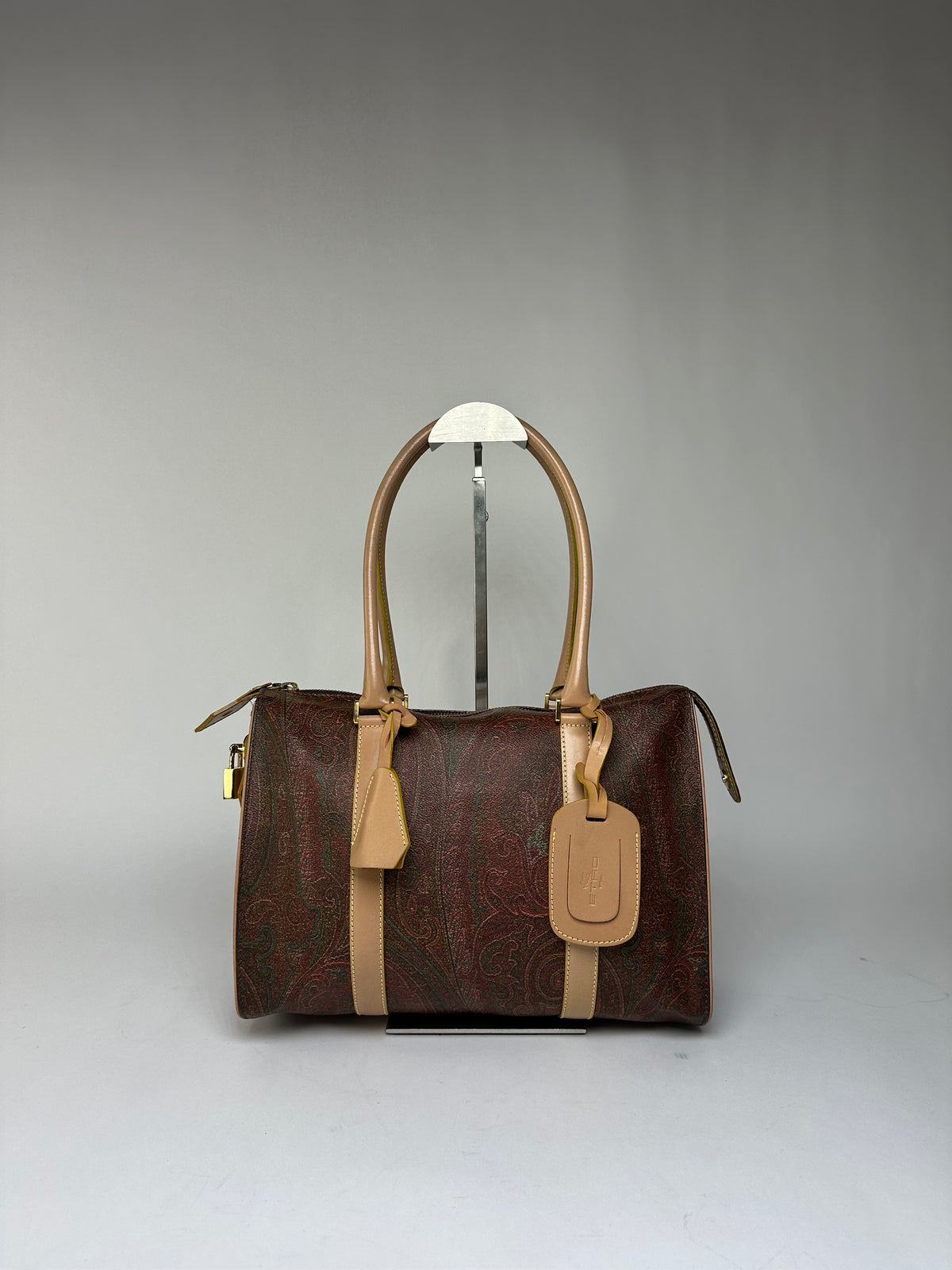 Vintage Etro Paisley Coated Canvas Structured Handbag Late 1990s Burgundy