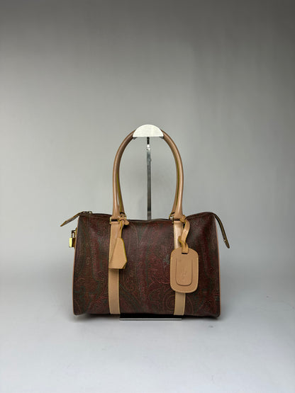 Vintage Etro Paisley Coated Canvas Structured Handbag Late 1990s Burgundy