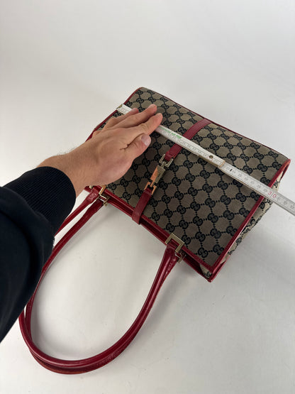 Vintage Gucci Vintage Jackie Monogram Handbag Brown Black Red