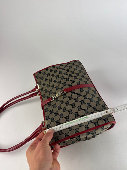 Vintage Gucci Vintage Jackie Monogram Handbag Brown Black Red