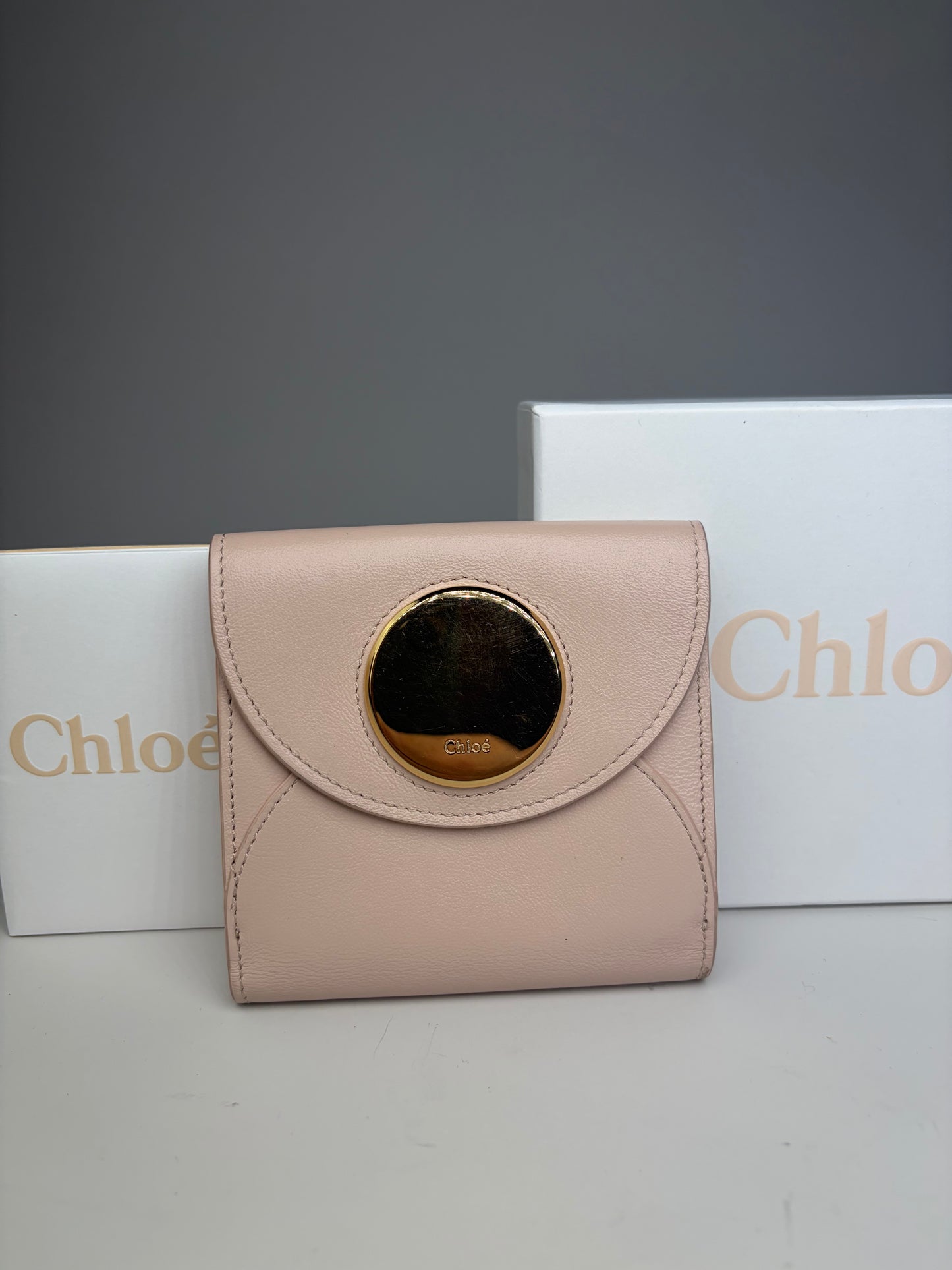 Vintage Chloe Leather Wallet Blush Pink Gold Snap