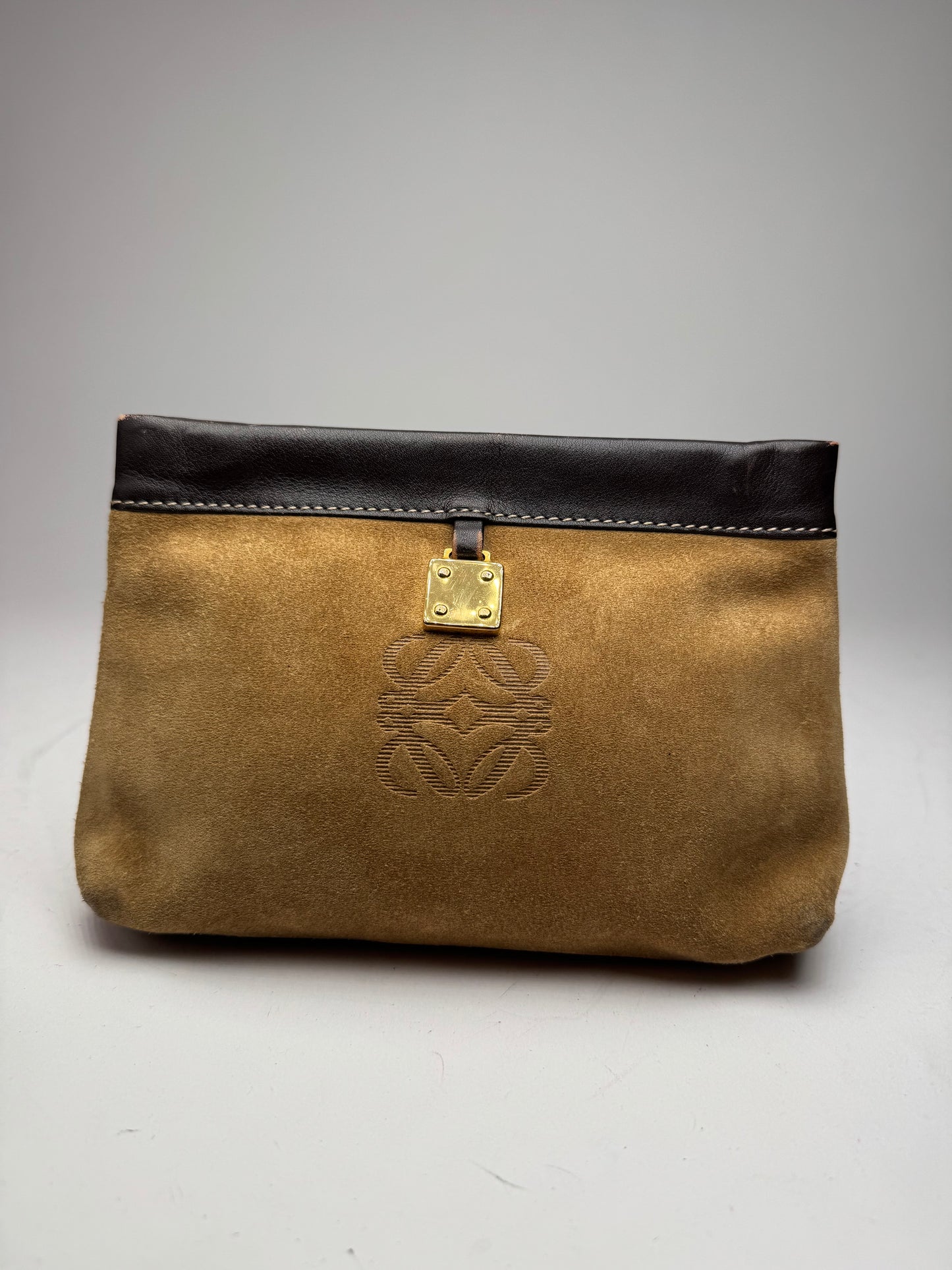 Vintage Loewe Madrid Leather Suede Anagram Clutch Brown