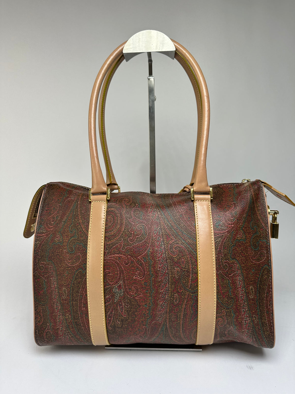Vintage Etro Paisley Coated Canvas Structured Handbag Late 1990s Burgundy
