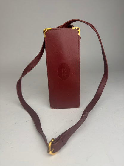 Vintage Cartier Mini Leather shoulder bag burgundy